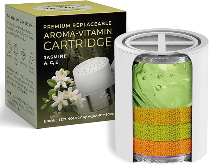 AquaHomeGroup Vitamin C+E+A Shower Filter Replacement Cartridge with Aroma Granules (Jasmine) - Removes Chlorine, Supports Skin & Hair Health