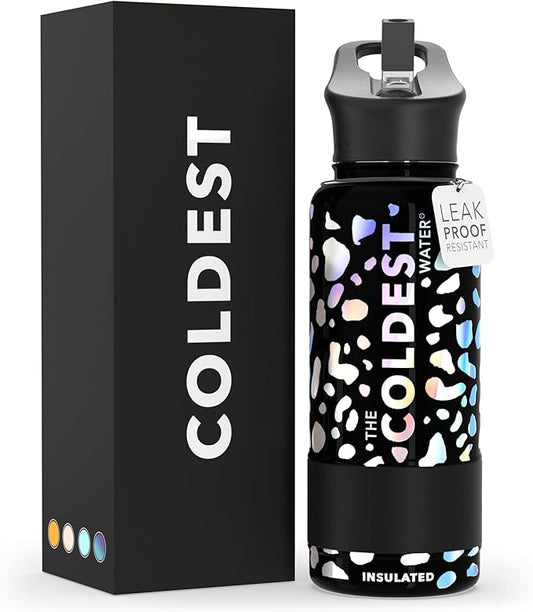 Coldest Insulated Water Bottle with Straw Lid - Stainless Steel Metal Insulated Bottle for Men & Women (Moonlight Leopard, 32 oz)
