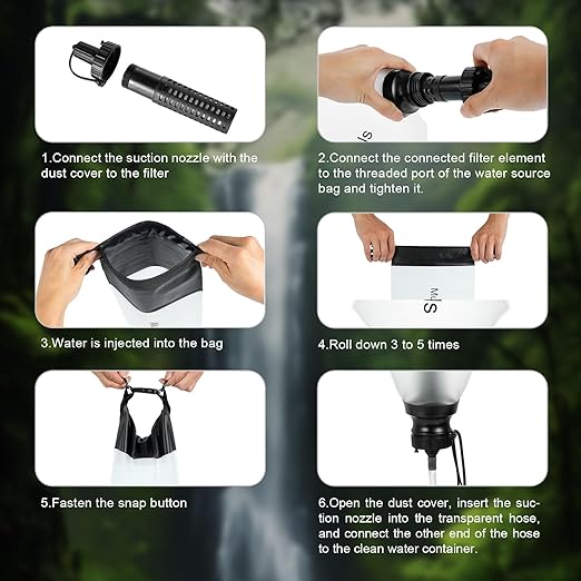 Gravity Water Filter Straw, Camping Water Filtration System with Purifier, Water Purifier Survival for Travel,Camping,Hiking and Emergency Survival Kit,No Expiration Date,Reusable,3L,White