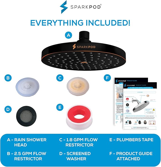 SparkPod Shower Head - High Pressure Rain - Premium Quality Luxury Design - 1-Min Install - Easy Clean Adjustable Replacement for Your Bathroom Shower Heads (Vintage Oil Rubbed Bronze, 8 Inch Round)