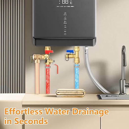 (Set of 1 Kit) HeSun 3/4" FIP X 3/4" PEX-B Crimp IPS Isolator Tankless Water Heater Service Valve Kit, with Pressure Relief Valve