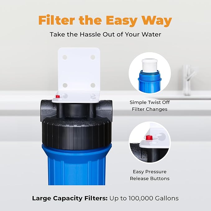 Rotek Water Systems Whole House Water Filtration System | 1-Stage Water Filter System | PHO | Clean Water | Anti-Scale Filter | 20 Inch