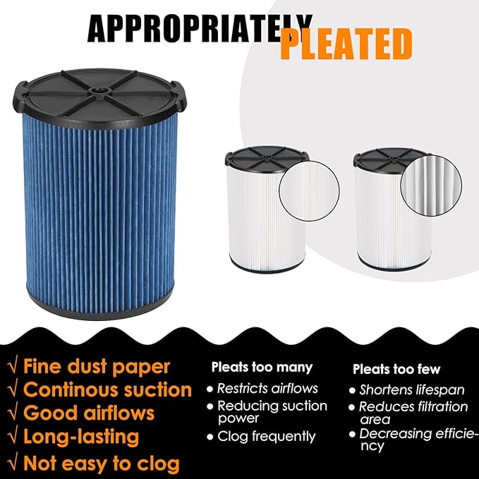 Universal Filters Replaces CMXZVBE38776/ CMXZVBE38751 Craftsman Fine Dust Filter, Replaces # 9-38751, Fits 5-20 Gallon Shop Vacuums1988+, with Foam Sleeve -2 Pack