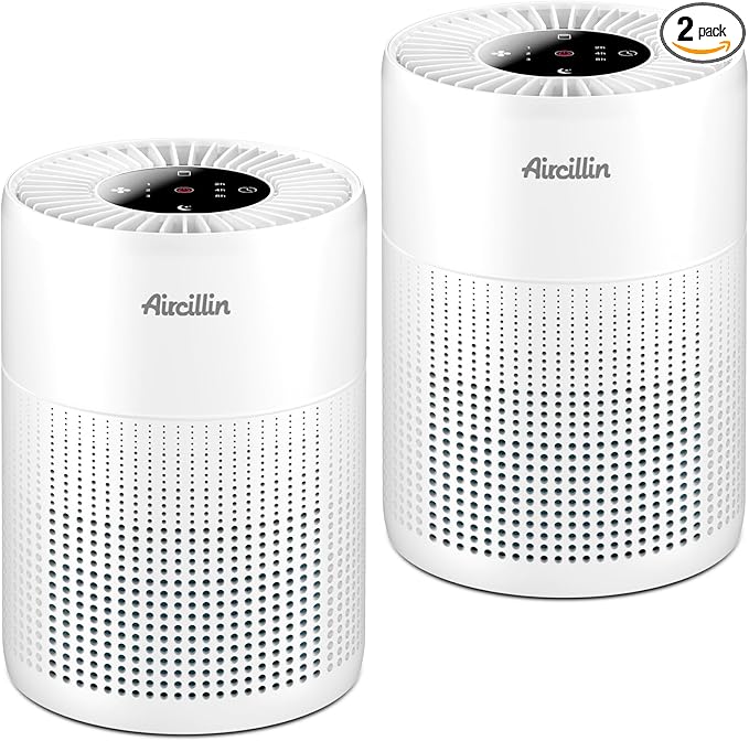 2 Pack Air Purifiers for Bedroom H13 True HEPA Air Filter Cleaner, Odor Eliminator, Remove Smoke Dust Pollen Pet Dander, Night Light For Home Living Room Dorm, Quiet 24dB Filtration System