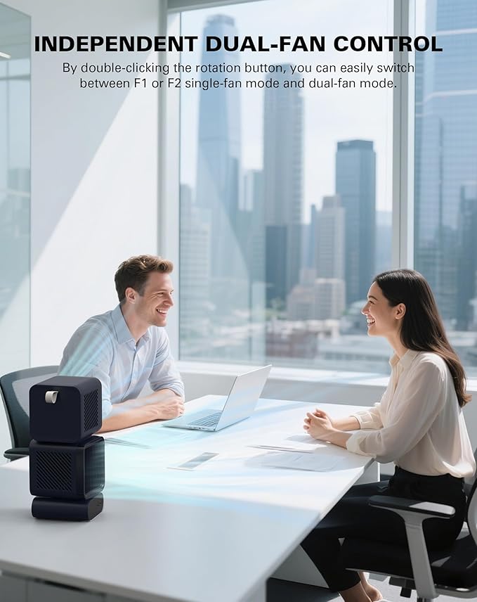 Desk Fan, 11-Inch Table Fan for Bedroom, 6 Speeds, Digital Display, Dual Heads 6000mAh Battery USB Fans, 360° Rotating, 120° Auto Oscillating, Desk Fans Small Quiet for Home, Office, Kitchen