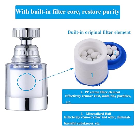 3 Pack Sink Water Filter Faucet, Universal 360 ° Rotating Bathroom Sink Filter, Kitchen Faucet Water Filter Removes Chlorine Fluoride Heavy Metals Hard Water for Home Bathroom Kitchen