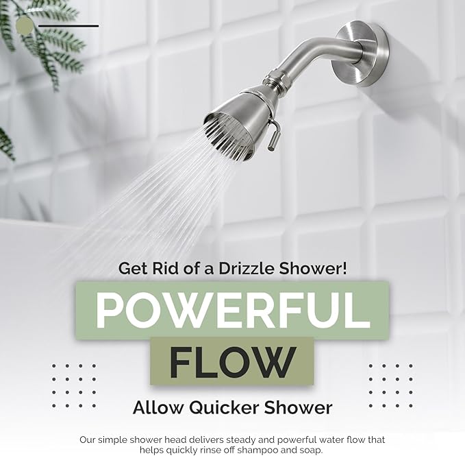 Angle Simple Shower Head, Brass High Flow Shower Sprayer Head, Adjustable Angle and Water Flow, G 1/2, Brushed Nickel