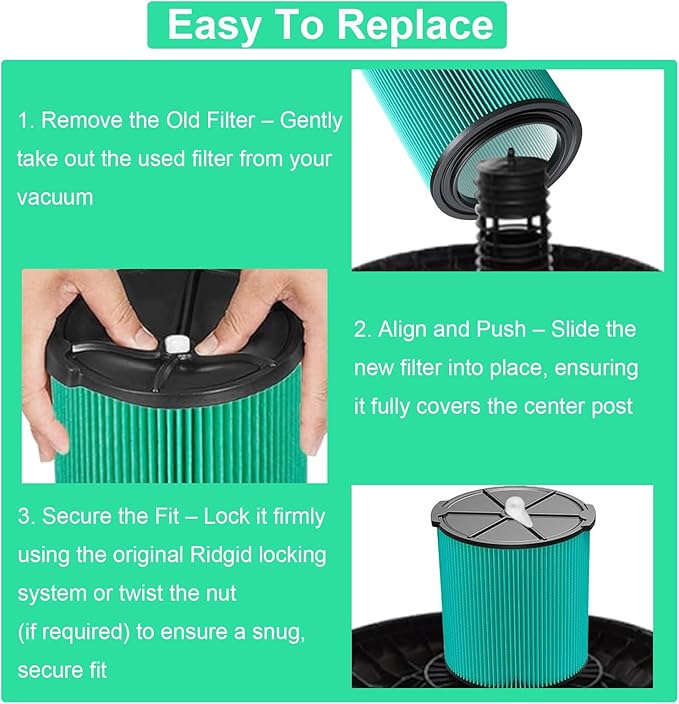 VF6000 Replacement Filter for Rigid, Compatible with 5-20 Gallon Wet/Dry Vacuums WD5500 WD0671 WD6425 WD7000 WD1280 WD1851 WD1680 WD1956 RV2400A 1400RV RV2600B, Fit for Husky 6-9 Gallon Vacs (2 Pack)