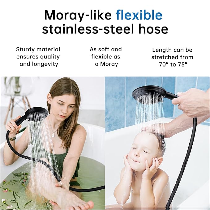 G-Promise High Pressure Shower Head 6 Spray Setting with Adjustable Solid Brass Shower Arm Mount and Extra Long Flexible Stainless Steel Hose (Oil Rubbed Bronze)