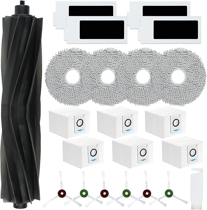 22 Pack Replacement Parts for ECOVACS T20 Omni/Max/Pro,Ecovacs T20 Max Vacuum Cleaner Accessories Kit, 1 Main Brush, 4 Hepa Filters, 4 Mop Pads, 6 Vacuum Bags, 6 Side Brushs, 1 V-shaped brush