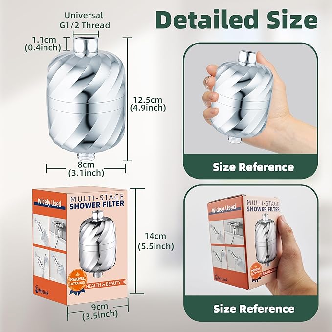 High-Output Shower Filter- 99% Removal of Chlorine, Rust, Impurities - Softener Hard Water, Enhances Skin, Makes Hair Soft & Smooth -No Pressure Loss, Leak-Proof Brass Nut Design, Easy Install-Chrome