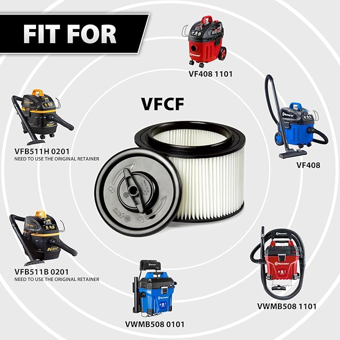Vacmaster 4-5 Gallon Washable Cartridge Filter & Retainer – VFCF
