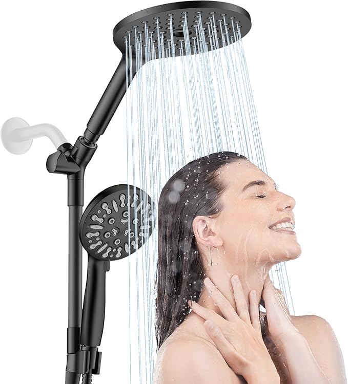 Dual Shower Heads with Handheld Spray, 7.5" Rainfall Shower Head with Handheld Combo, High Pressure Double Shower Heads with Handheld Spray, 9 Modes Hand Showerhead with 78" Hose (Matte Black)