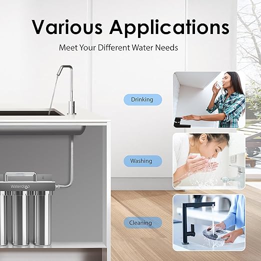 Waterdrop TST-UF 0.01μm Ultra-Filtration Under Sink Water Filter System, Stainless Steel Water Filter for Sink, 5X Service Life Under Sink Water Filtration System, Removes 99% of Contaminants