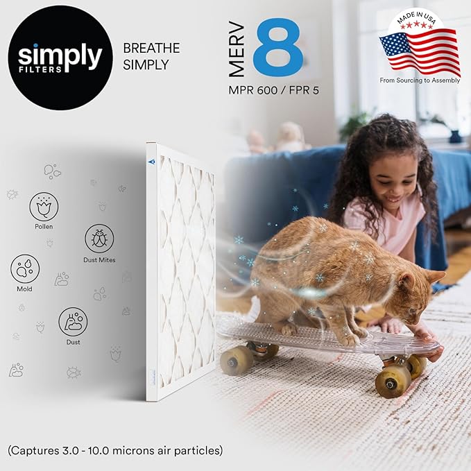 Simply 18x21x1 Air Filter, Merv 8, MPR 600, 6 Pack, For Home AC Furnace & HVAC (Actual Size: 17.75"x20.75"x0.75") DUST, Pet, & Allergy Control