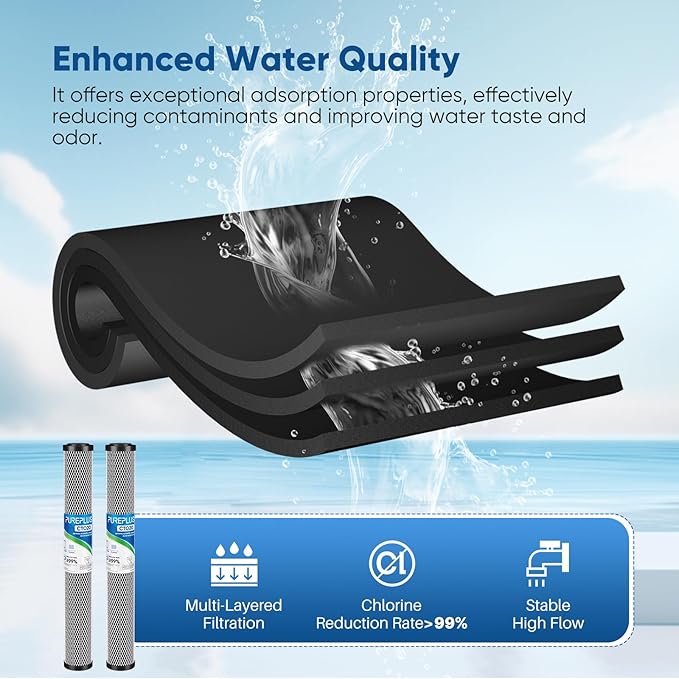 PUREPLUS 5 Micron 20" x 2.5" Whole House CTO Carbon Sediment Water Filter Cartridge Compatible with C1-20, EP-20, HX-CB-25-2010, F3WCB32, Pack of 1