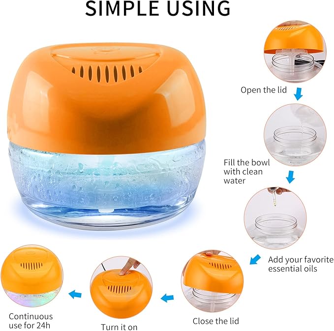 Water-Based Purifier Air Washer, Air Revitalizer & Freshener, Air Fresher with 7 LED Color Changing Light for Rooms (DarkYellow)