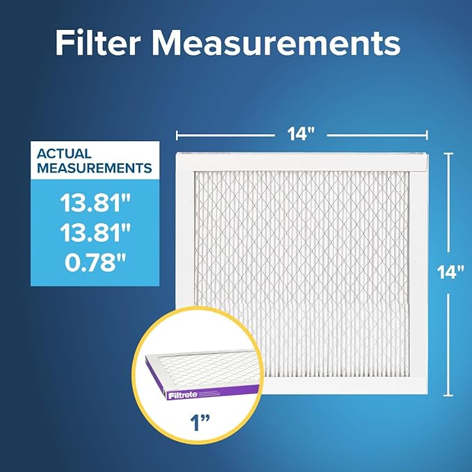 Filtrete 14x14x1 AC Furnace Air Filter, MERV 12, MPR 1500, CERTIFIED asthma & allergy friendly, 3 Month Pleated 1-Inch Electrostatic Air Cleaning Filter, 2-Pack (Actual Size 13.81x13.81x0.78 in)