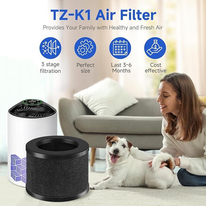 SAKEGDY TZ-K1 Replacement Filter Compatible with ToLife TZ-K1 Air Clean Purifier, AROEVE MK01 MK06 / Kloudi DH-JH01/ POMPRON MJ001H，3-in-1 H13 HEPA Filter Replacement, 2 Pack Black