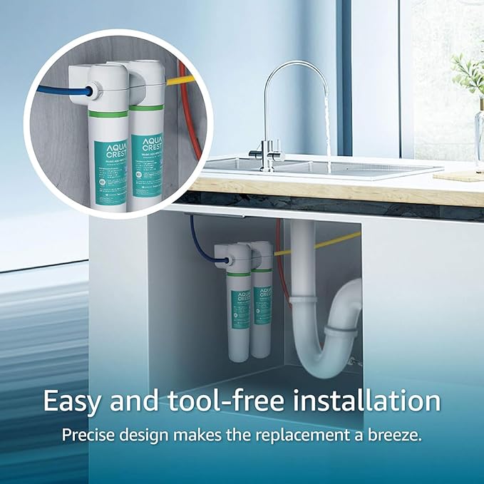 AQUA CREST FQK2J Under Sink Water Filter, Replacement for GE FQK2J, FQK1K, NSF/ANSI 42 372 Certified, 1350 Gallons Dual Flow Drinking Water Replacement Filters (4 Count)