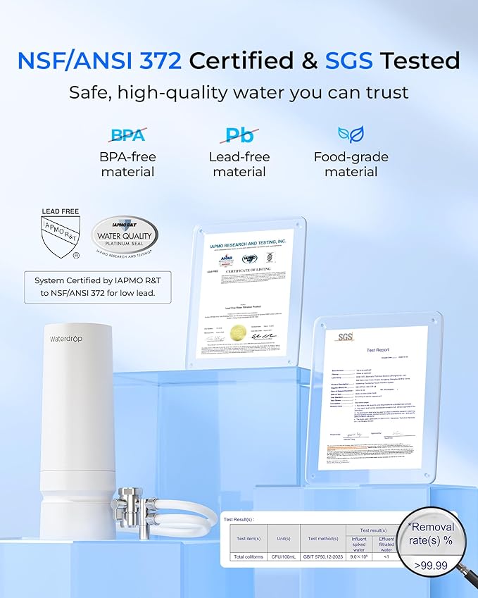 [Ultra Filtration] Waterdrop Water Filter for Sink Faucet, 4000 Gallons Countertop Water Filter System, Filter Life Reminder, 0.01μm Ultra-Filtration System, Reduces 99% Chlorine, WD-CTF-08 (1 Filter)