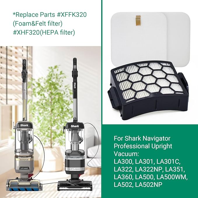 LA555,LA502, LA322 Filter Replacement Parts for Shark LA402,LA301, LA300, LA455, LA702, LA360 Rotator Lift-Away ADV DuoClean PowerFins Upright Vacuum,4 Foam&Felt+2 HEPA(Not fit UV850 UV900 vacuum)