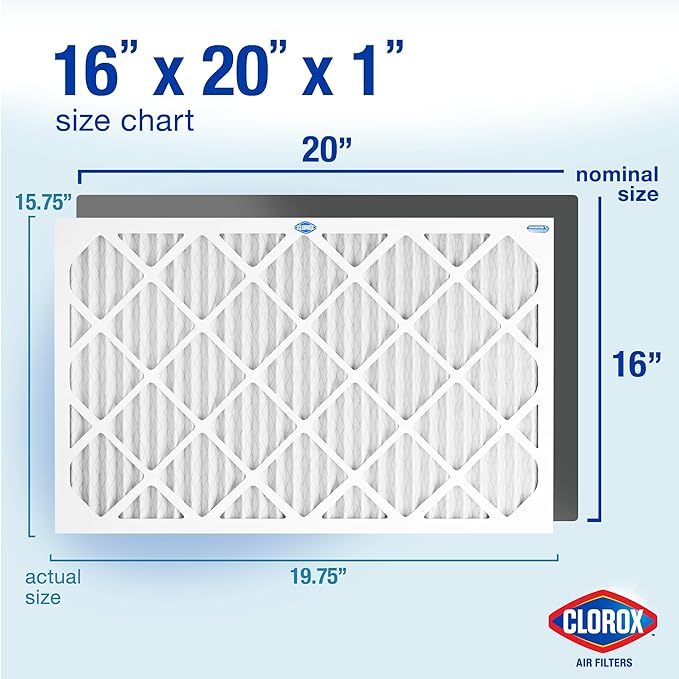 Clorox 16x20x1 Air Filter, MERV 13 Pleated HVAC AC Furnace Air Filters, MPR 1500 & FPR 10 – Pack of 4