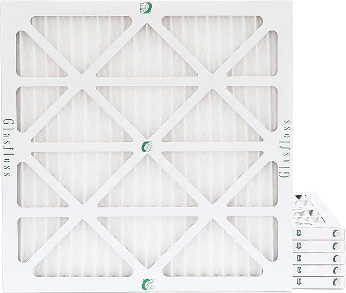 Glasfloss 20x20x1 MERV 10 (FPR 5-6) Pleated Air Filters Box of 6. Actual Size: 19-1/2 x 19-1/2 x 7/8