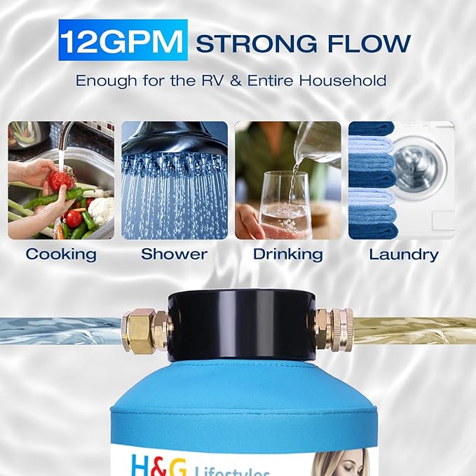 H&G Lifestyles RV Water Filter to Remove Iron from Well Water, RV Water Softener, Chlorine Heavy Metal Removal Improve Water Taste, Filtration System for RV Campers