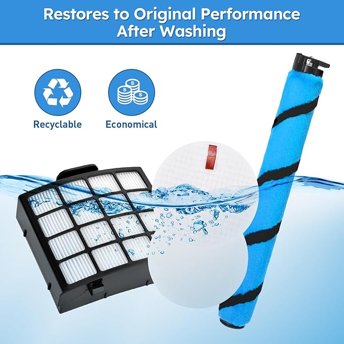 AZ2000 Filter Replacement for Shark Vertex DuoClean PowerFins AZ2002 AZ2000 AZ2000W AZ2001AMZ Upright Vacuum, Part #1483FC2000 XHFAZ2000 XFFKAZ2000, 1 Brushroll, 2 HEPA + 6 Foam Felt Filters