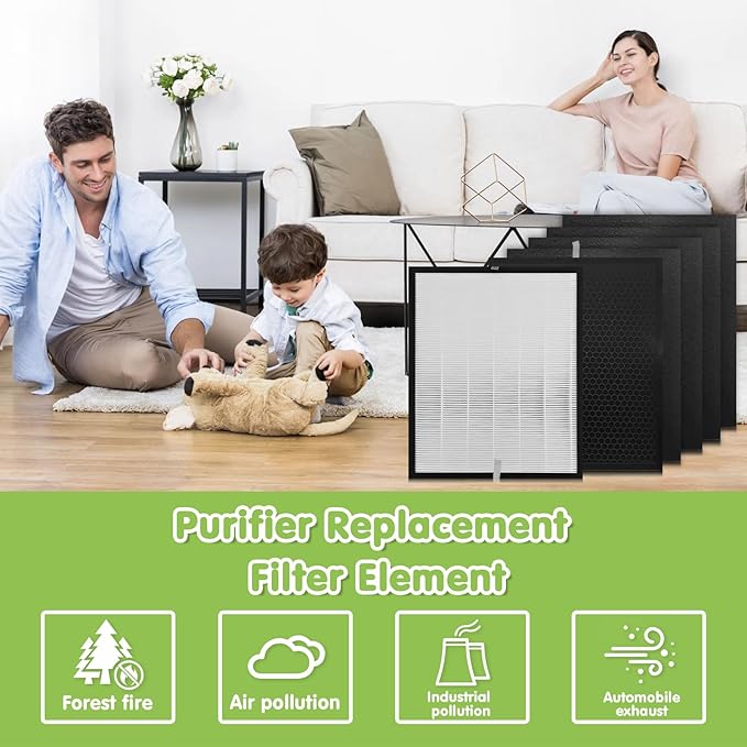 18 Pack 3000 Replacement Filters, Compatible with 3000, 3000M, 3000Pro Air Pur-ifier, 3 Efficiency Air Filters,3 Activated Carbon Filters and 12 Carbon Pre-Filters