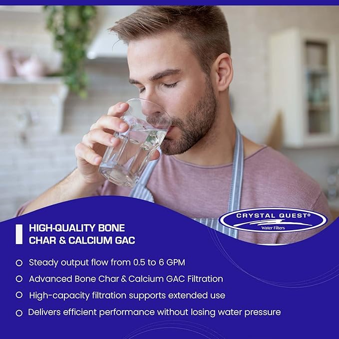 Crystal Quest Calcium GAC Fluoride Reduction Filter - Efficient Fluoride Removal or Reduction - Compact Design - Long-Lasting Capacity - 2-7/8” x 20”