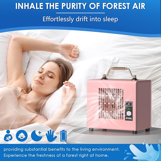 Portable Ionic Air Purifier, Hassle-Free Design, Type-C Rechargeable, 6-Hour Battery, Removes 99.5% of Pollen & Smoke, Ultra-Quiet 25dB, Ideal for Travel, Office, Bedroom, Covers Up to 20㎡