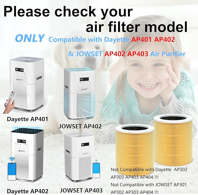 2 Pack AP401 AP402 AP403 Upgraded H14 HEPA Air Purifier Pet Replacement Filters Compatible with Dayette AP401 AP402 and JOWSET AP402 AP403 Air Purifier for Large Room up to 3000Ft²