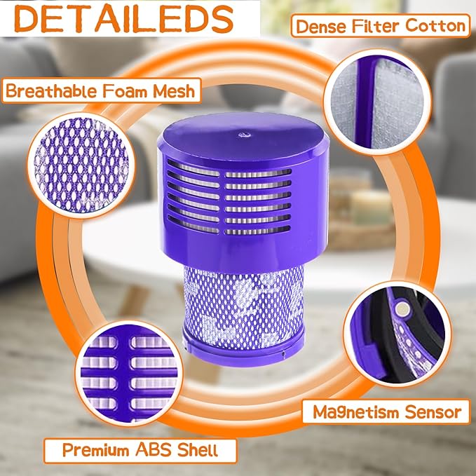 2 Pack V10 Filters Replacement for Dyson V10 Cyclone Series, V10 Absolute, V10 Animal, V10 Total Clean, SV12, Replace Part No. 969082-01,2 Pack Filters and 1 Clean Brush