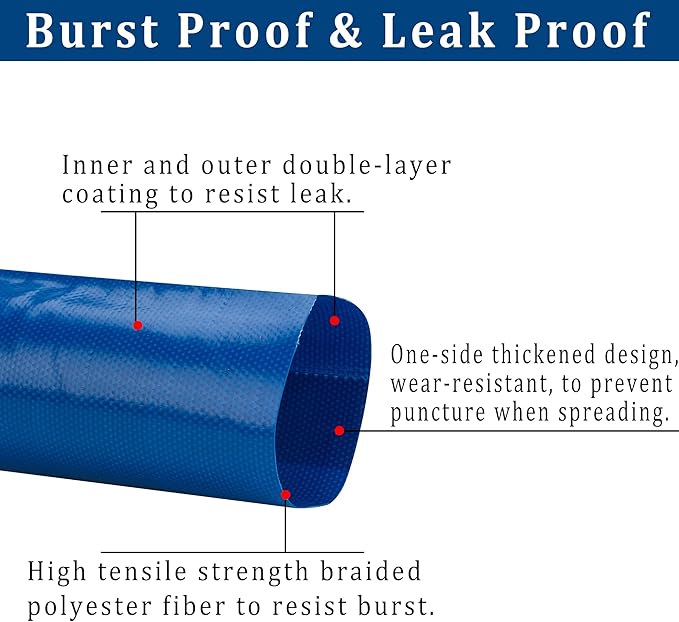 1-1/2 in x 100 ft Pool Backwash Hose Heavy Duty Drain Discharge PVC Lay flat General Purpose Vinyl Hose, Burst Resistant for Water Transfer Sump Pump Pool Filter (1.5in 100ft fiber reinforced hose)