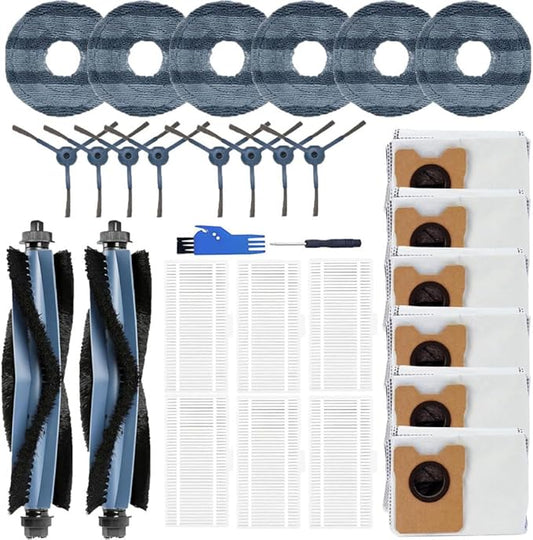 (30 Pack) Replacement Accessories for eufy Omni C20 Robot Cleaner, 2 Main Brushes + 6 HEPA Filters 6 Mop Pads 6 Dust Bags 8 Side Brushes,2 Tools