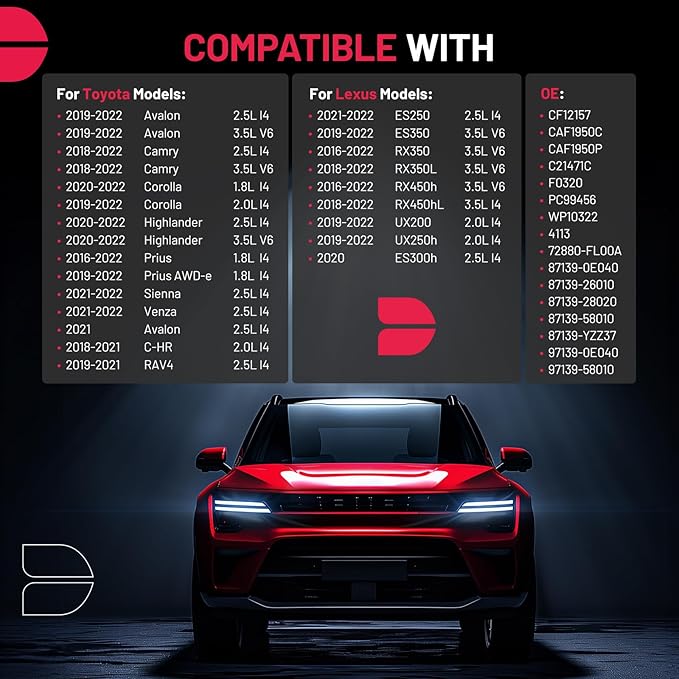 BDFHYK 2PC CF12157 Cabin Air Filter with Activated Carbon Compatible with Toyota 2019-2022 Avalon/ 2018-2022 Camry/ 2020-2022 Highlander, Compatible with Lexus ES250 ES350 RX350 RX350L RX450h