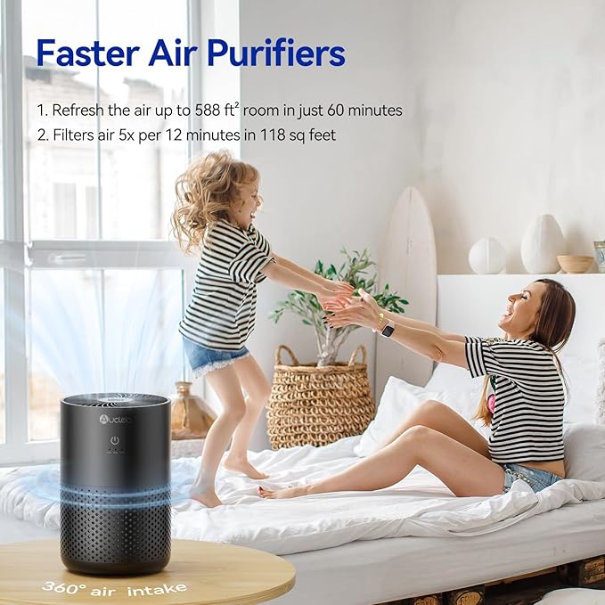 Air Purifiers for Bedroom up to 588 Ft², 20dB Bedroom Air Purifier for Small Room Removes Dust Pets Hair Smoke Odor with Aromatherapy Function(Black)