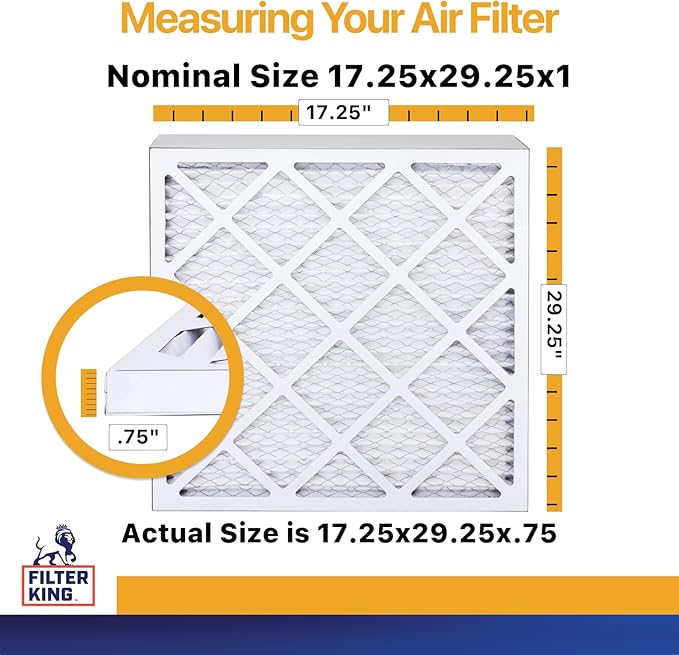 Filter King 17.25x29.25x1 Air Filter | 12-PACK | MERV 13 HVAC Pleated A/C Furnace Filters | MADE IN USA | Actual Size: 17.25 x 29.25 x .75"