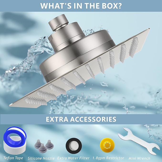 Large Rain Shower Head with Filtered - 12" All Metal Square Rainfall Showerhead Filter for Remove Chlorine and Harmful Substances, Brushed Nickel