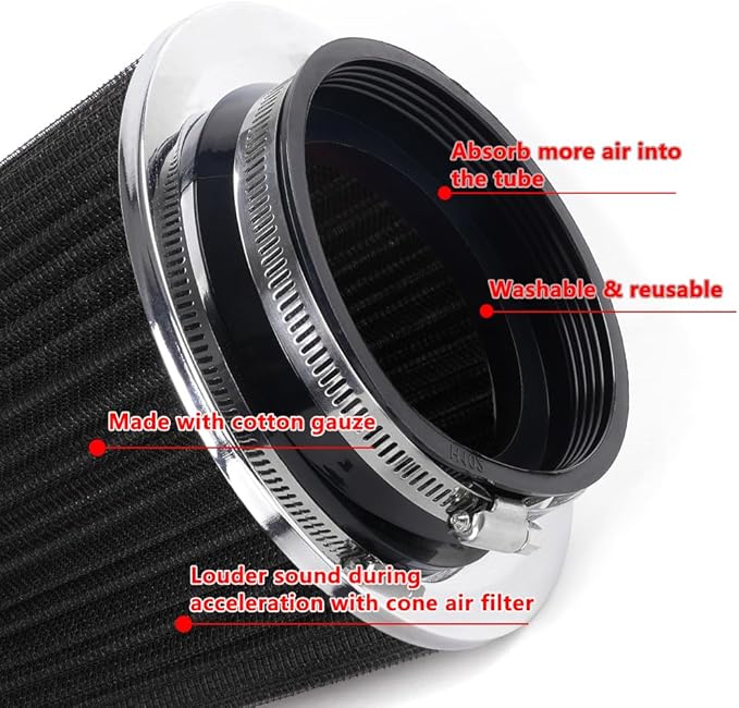 4-Inch Cold Air Intake Filter - Washable, High Performance, 3" or 3-1/2" or 4" Clamp-On Replacement Air Filter Black (8" Tall)