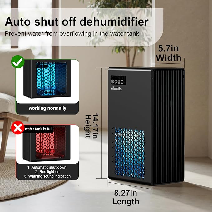 Dehumidifiers for Home, 99oz Water Tank Dehumidifier for Bedroom Basement Bathroom RV with Auto Shut Off, Drain Hose, Sleep Mode, (black)