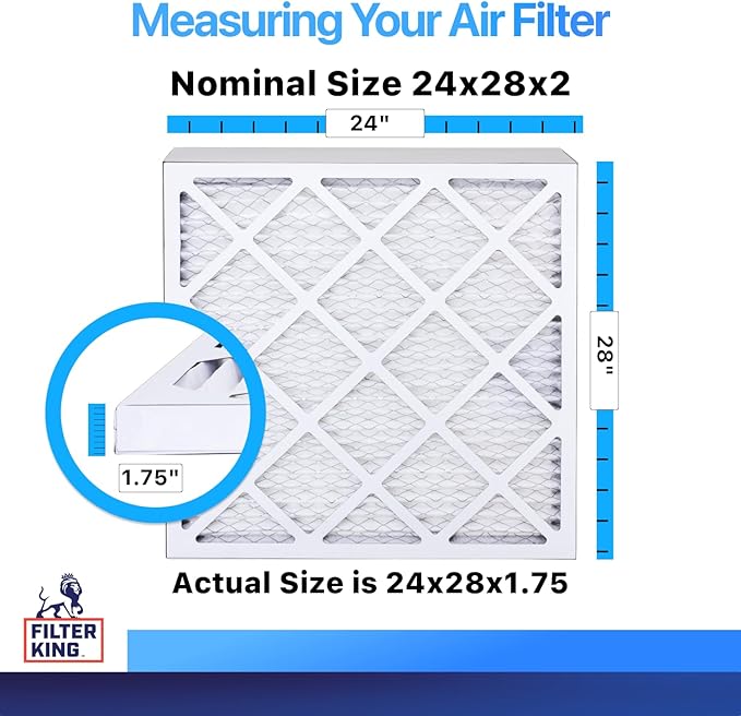 Filter King 24x28x2 Air Filter | 4-PACK | MERV 8 HVAC Pleated A/C Furnace Filters | MADE IN USA | Actual Size: 24 x 28 x 1.75"