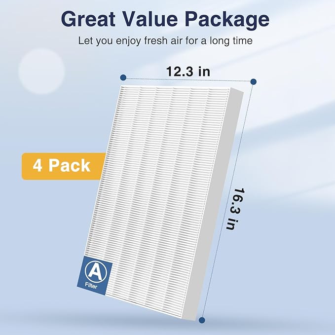 [4 Pack] 115115 Replacement Filter A Size 21 for Winix PlasmaWave C535, 5300, 5300-2, P300, 6300, 6300-2, AM90, 9000, 5000, 5000B, C909, 9800 Air Purifiers, 4 HEPA Filter, White