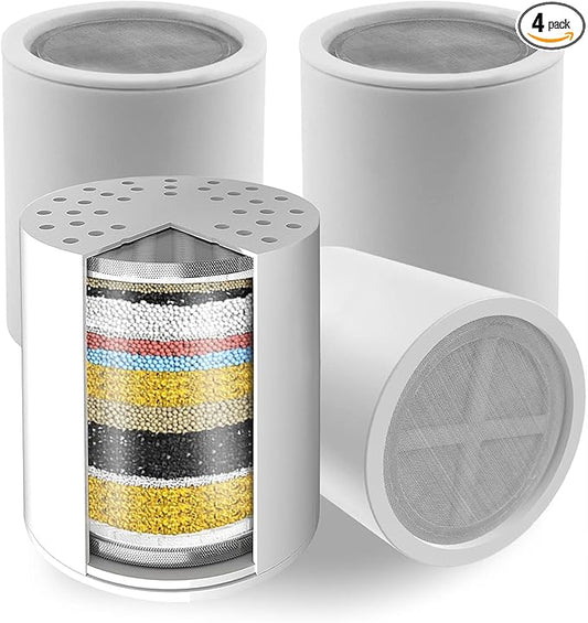 Voolan 4 Pack Replacement Shower Filter Cartridge - 20 Stage Hard Water Shower Filter For Remove Chlorine And Heavy Metals, Water Softening - Reduces Dry Itchy Skin