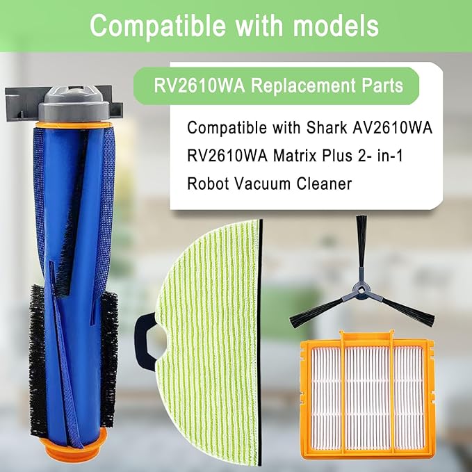 Replacement Parts for Shark AV2610WA RV2610WA Matrix Plus 2- in-1 Robot Vacuum Cleaner,1 Main Brush,3 Filters,3 Mop Pads,6 Side Brushes,1 Pre Filter,1 Filter&1 Pre-Motor Foam&Felt Filter