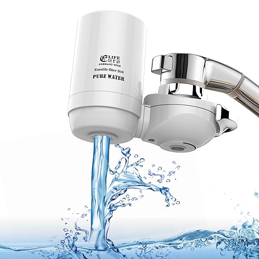 Faucet Mount Water Filtration System, BPA-Free Faucet Water Purifier for Sink, Filter Replaces 400 Gallon Water, Lasts Six Months, Includes 1 System/1 Filter, White
