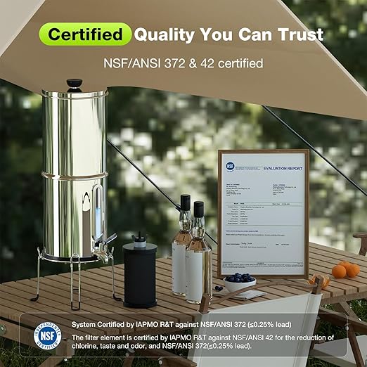 Purewell 1.0 Gallon Portable Gravity Water Filter System, 4-Stage 0.01μm Ultra-Filtration Countertop System with Water Level Window and Stand, Reduce Fluoride & Chlorine, for Camping, RVing (PW-1G-KF)