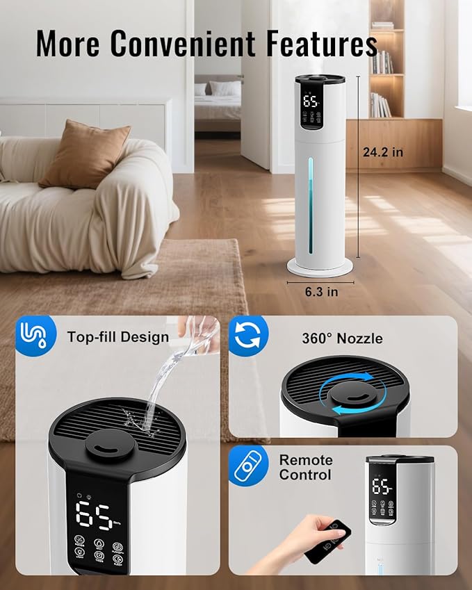 8L Humidifiers for bedroom, Humidifiers large room up to 500 sq ft, Easy to Clean Humidifier with Fully Washable Parts, Ultrasonic Cool Mist Humidifier for Home Plants Baby Nursery Office